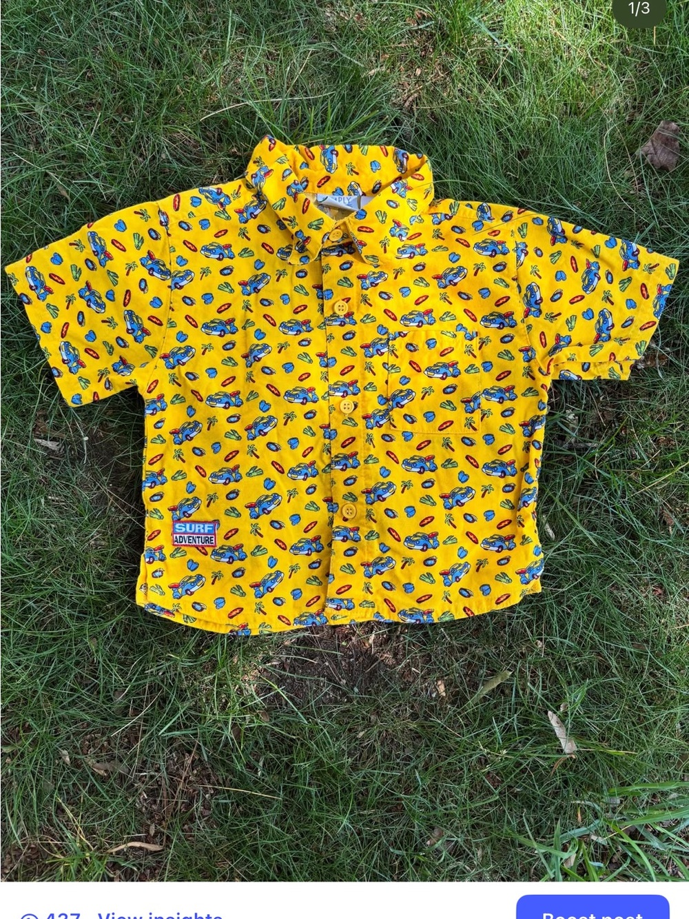 Vintage Surf Adventure Yellow Kids' Short-Sleeve Button Shirt